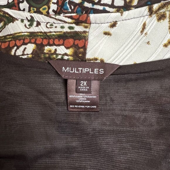 Long Blazer Jacket Multiples Top Brown Cream Teal Paisley NWT Plus Sz 2X - Picture 7 of 12